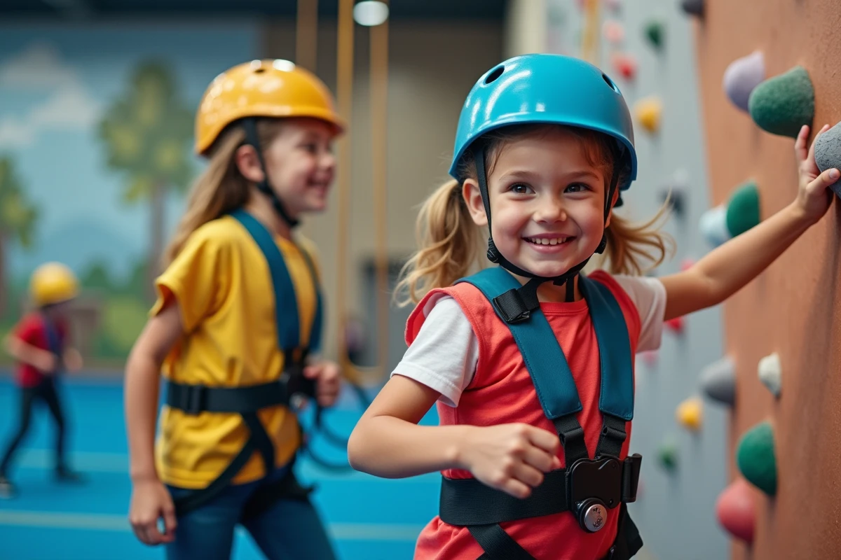 Enfants en escalade dans une salle d
