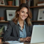 Femme confiante travaillant sur son ordinateur dans un bureau moderne