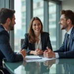 Groupe de professionnels en réunion dans un bureau moderne