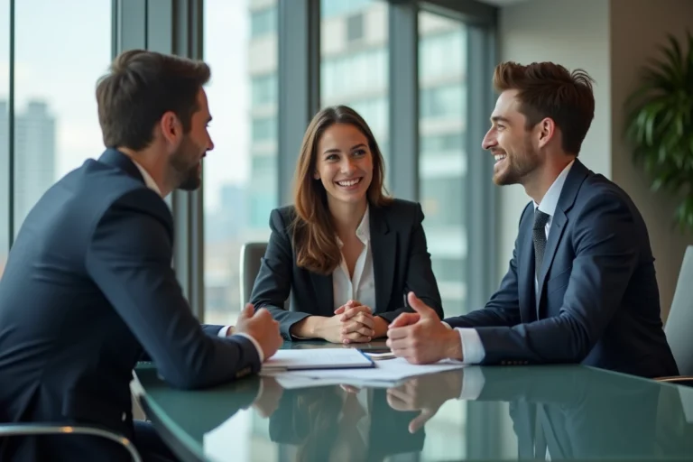 Groupe de professionnels en réunion dans un bureau moderne