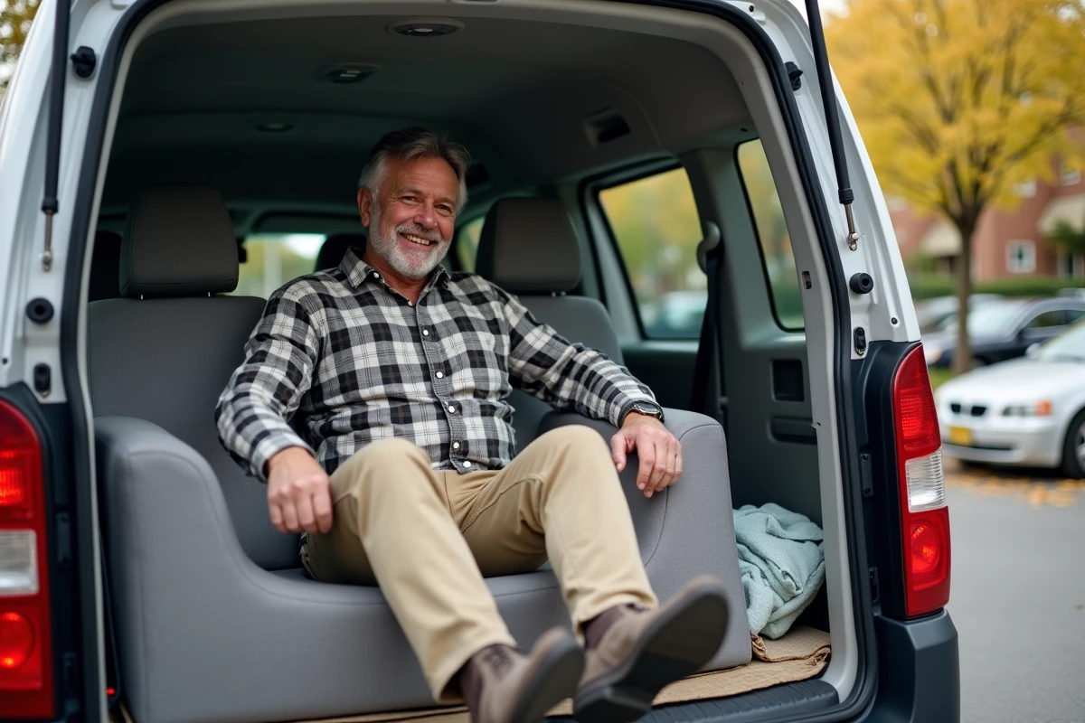 Homme aidant à charger un canapé dans un van familial